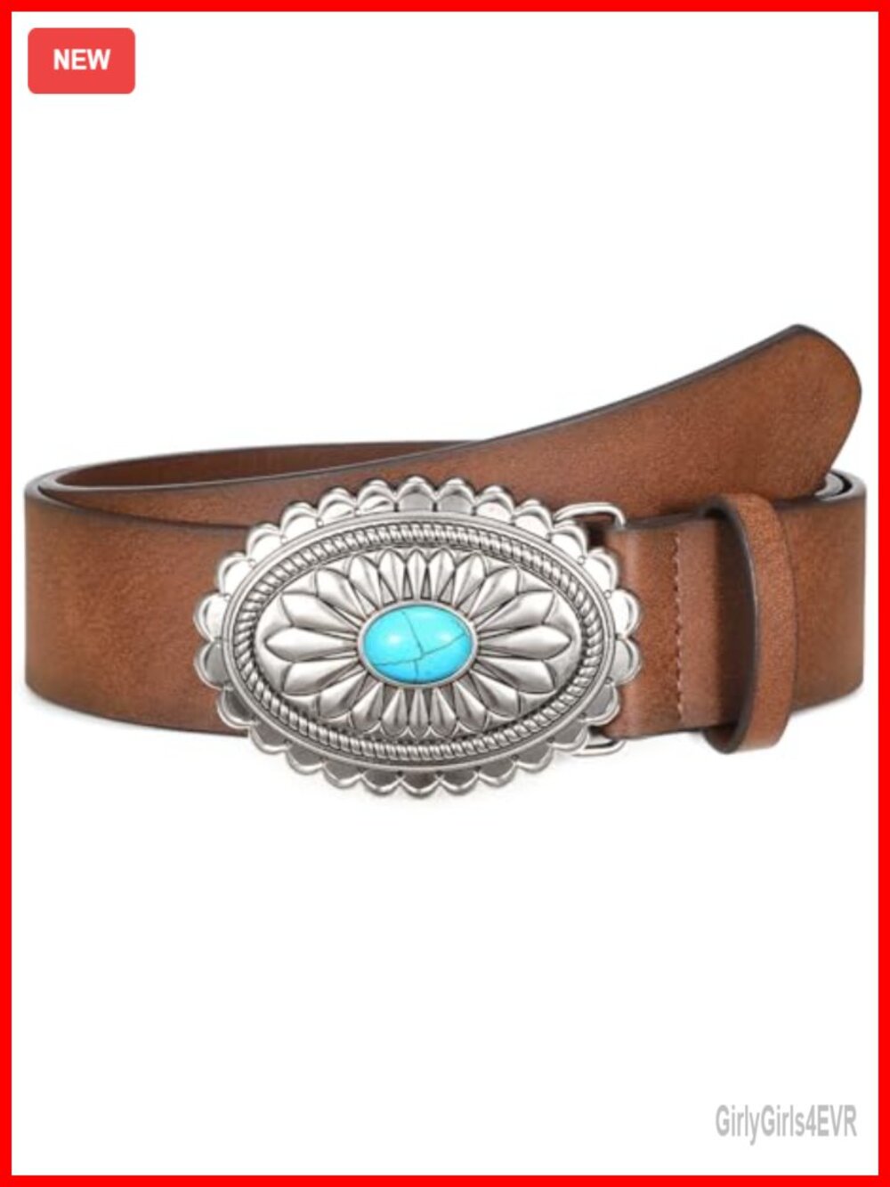 Western Cowgirl Belt PU Leather Concho Turquoise Buckle Country